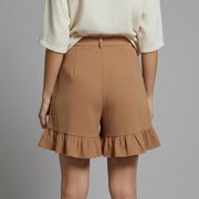 Damen Shorts mit hohem Bund und Falten und Volantsaum und Knopfverschluss
