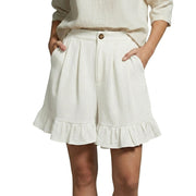 Damen Shorts mit hohem Bund und Falten und Volantsaum und Knopfverschluss