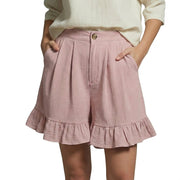 Damen Shorts mit hohem Bund und Falten und Volantsaum und Knopfverschluss