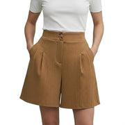 Damen Shorts mit hohem Bund und weitem Bein sowie Falten und zwei Knöpfen