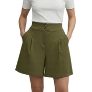 Damen Shorts mit hohem Bund und weitem Bein sowie Falten und zwei Knöpfen