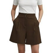 Damen Shorts mit hohem Bund und weitem Bein sowie Falten und zwei Knöpfen