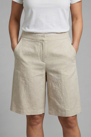 Damen-Shorts mit hoher Taille, knielang mit schrägen Taschen