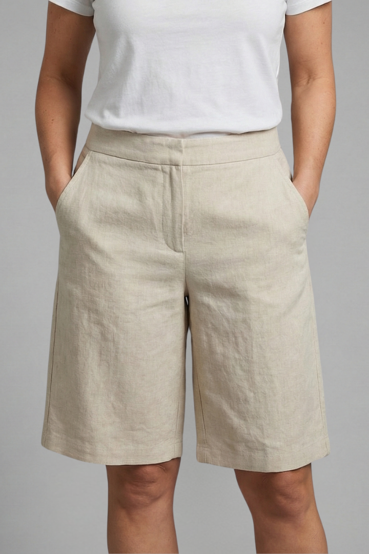 Damen-Shorts mit hoher Taille, knielang mit schrägen Taschen
