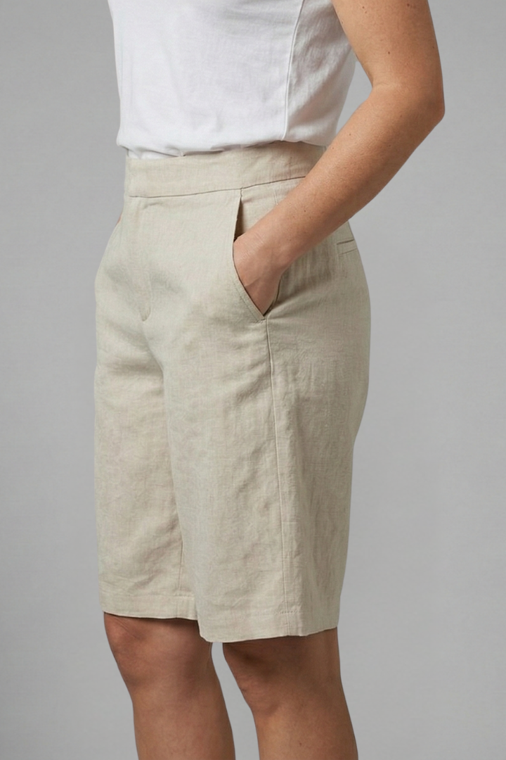 Damen-Shorts mit hoher Taille, knielang mit schrägen Taschen