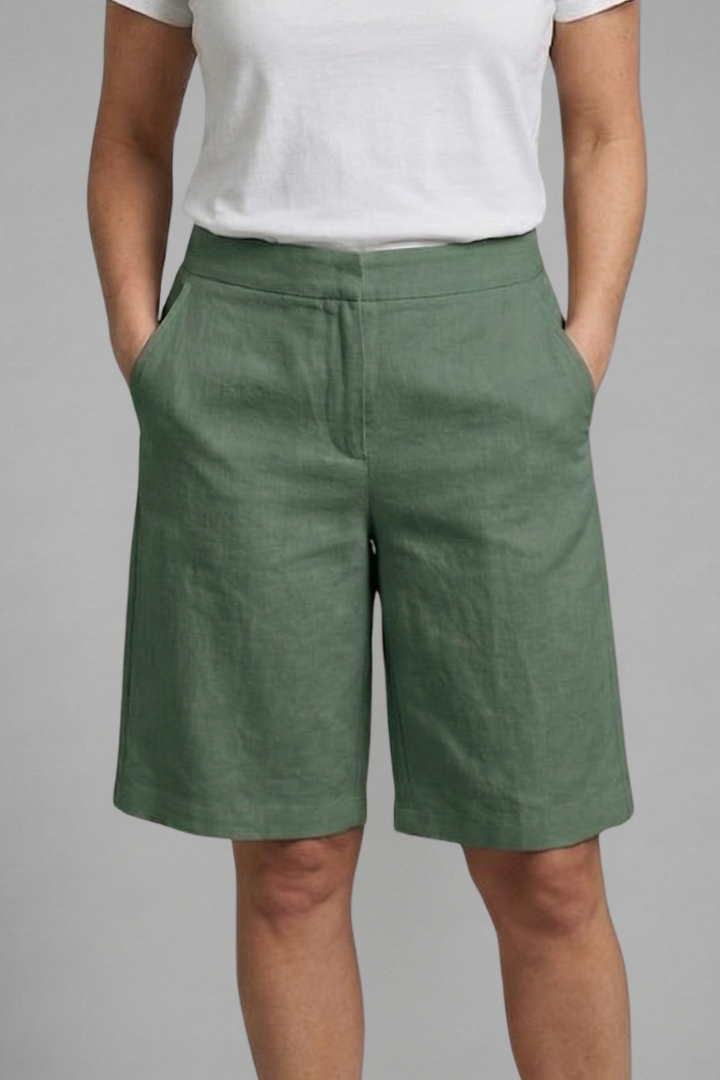 Damen-Shorts mit hoher Taille, knielang mit schrägen Taschen