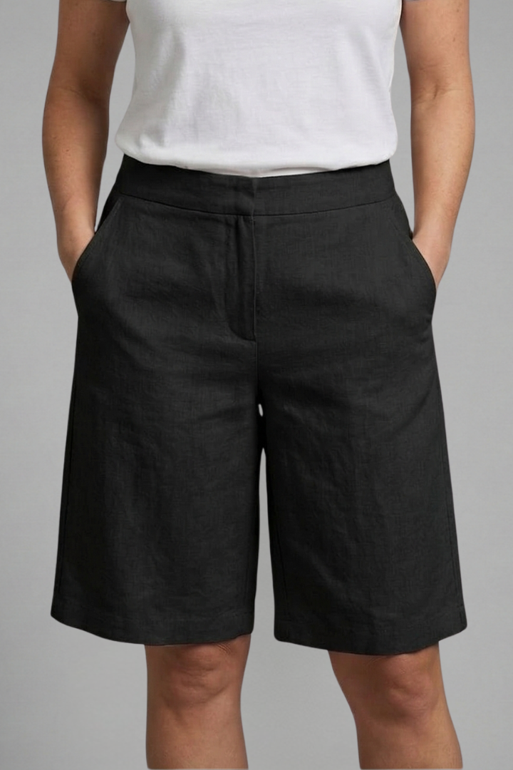 Damen-Shorts mit hoher Taille, knielang mit schrägen Taschen