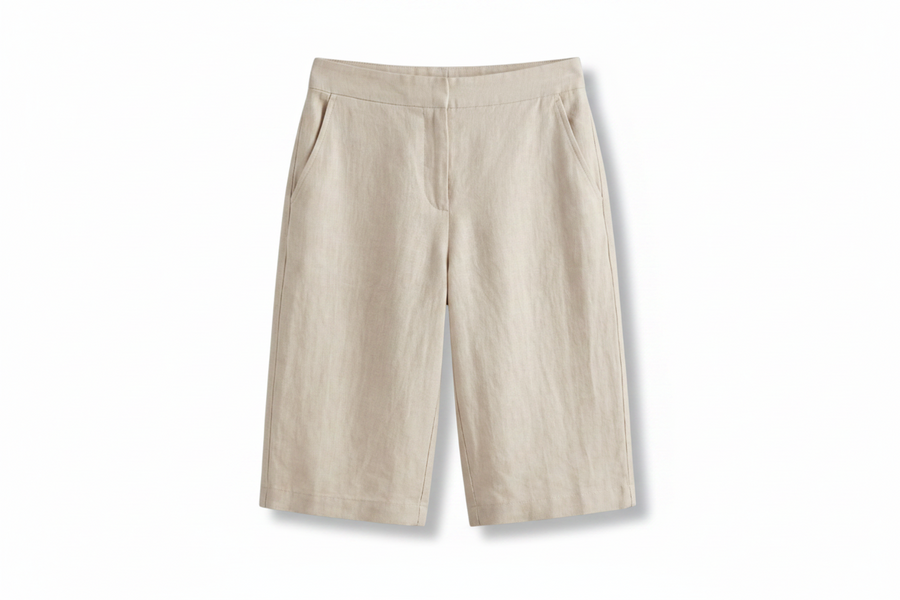 Damen-Shorts mit hoher Taille, knielang mit schrägen Taschen