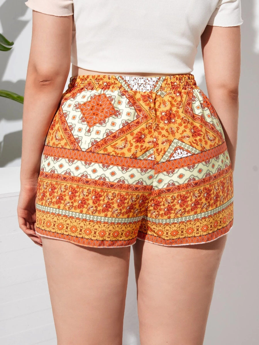 Damen Shorts mit Muster und Kordelzugbund