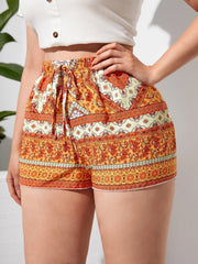 Damen Shorts mit Muster und Kordelzugbund