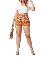 Damen Shorts mit Muster und Kordelzugbund