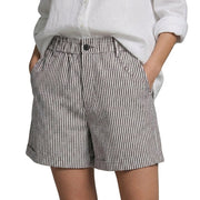 Damen Shorts mit vertikalen Streifen und hoher Taille und umgeschlagenem Saum und Gürtelschlaufen