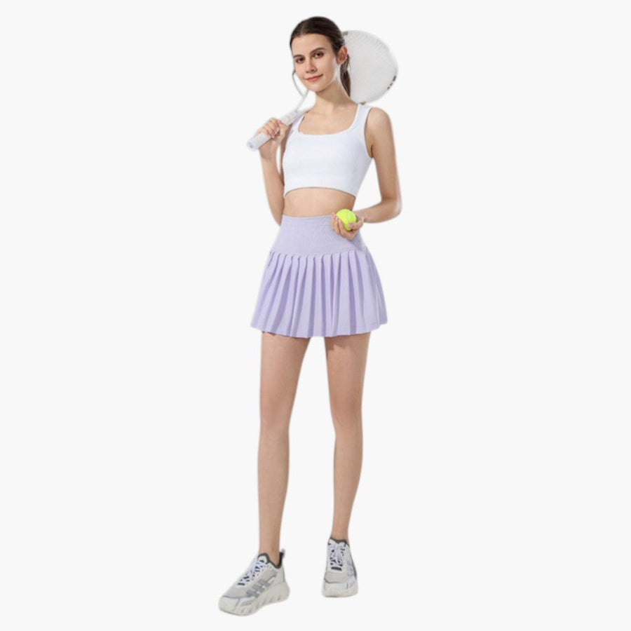 Damen Skort mit hohem Bund, Faltenstruktur und elastischem Bund