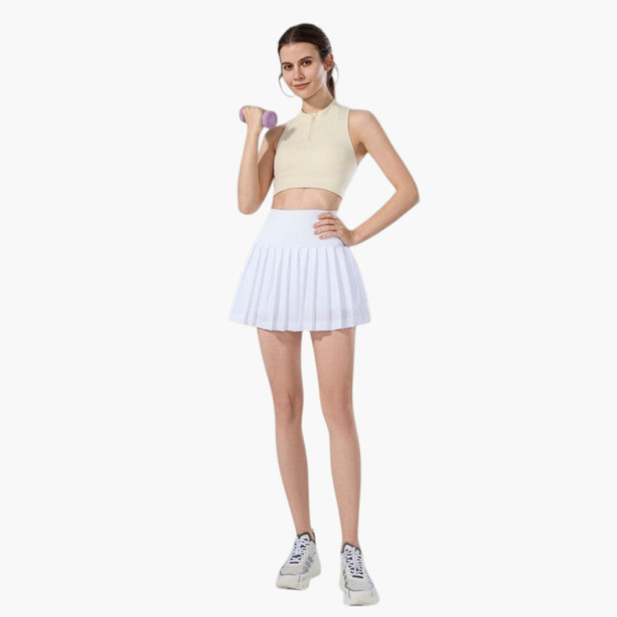 Damen Skort mit hohem Bund, Faltenstruktur und elastischem Bund