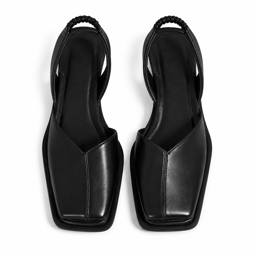 Damen Slingback Flache Schuhe mit Quadratischer Spitze
