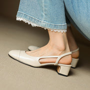 Lena | Damen Slingback Pumps Leder Mandelförmig Niedrig