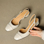 Lena | Damen Slingback Pumps Leder Mandelförmig Niedrig