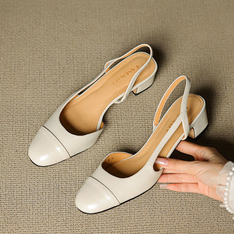 Lena | Damen Slingback Pumps Leder Mandelförmig Niedrig