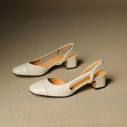 Lena | Damen Slingback Pumps Leder Mandelförmig Niedrig