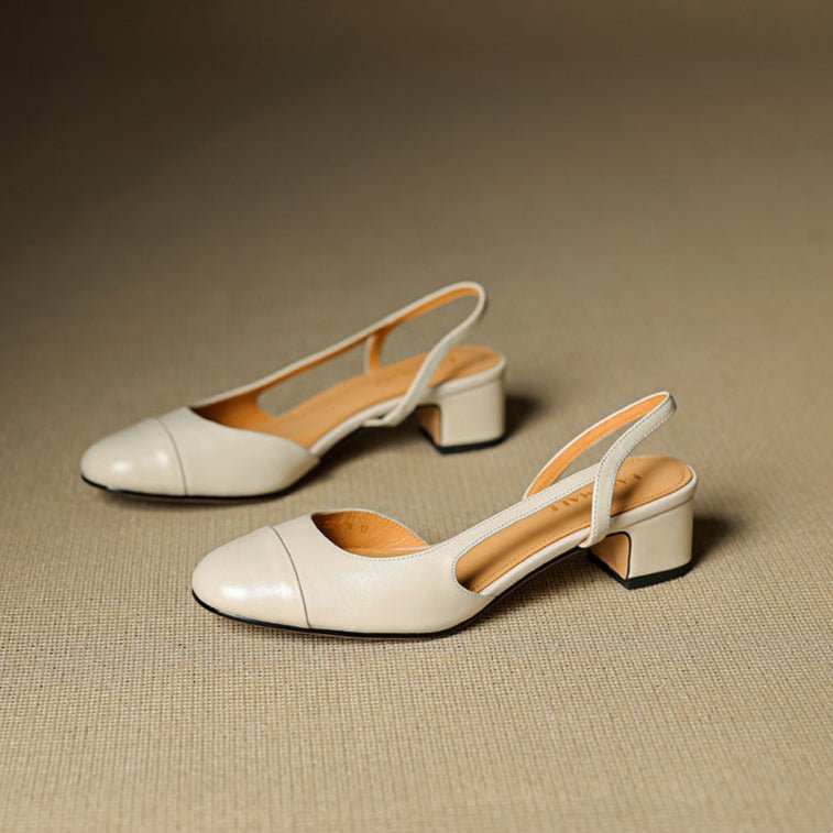 Lena | Damen Slingback Pumps Leder Mandelförmig Niedrig
