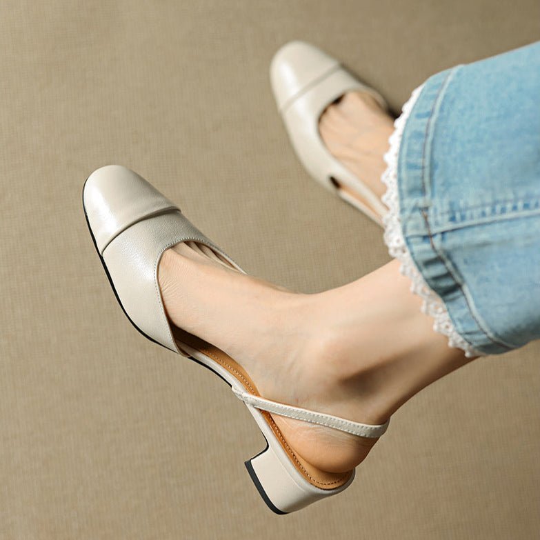 Lena | Damen Slingback Pumps Leder Mandelförmig Niedrig