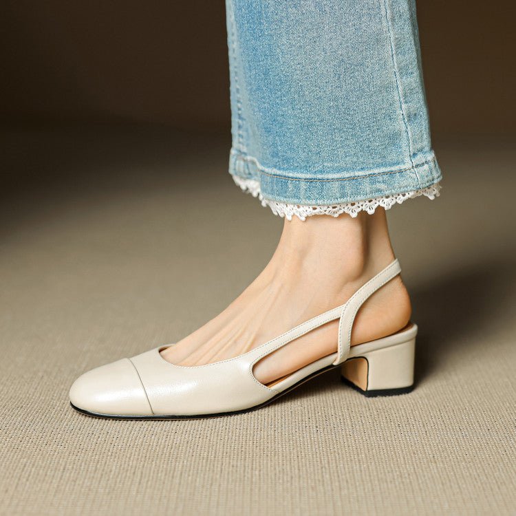 Lena | Damen Slingback Pumps Leder Mandelförmig Niedrig