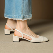 Lena | Damen Slingback Pumps Leder Mandelförmig Niedrig