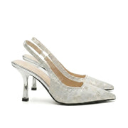 Damen-Slingback-Pumps mit spitzer Zehenpartie und gemustertem Obermaterial