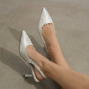 Damen-Slingback-Pumps mit spitzer Zehenpartie und gemustertem Obermaterial