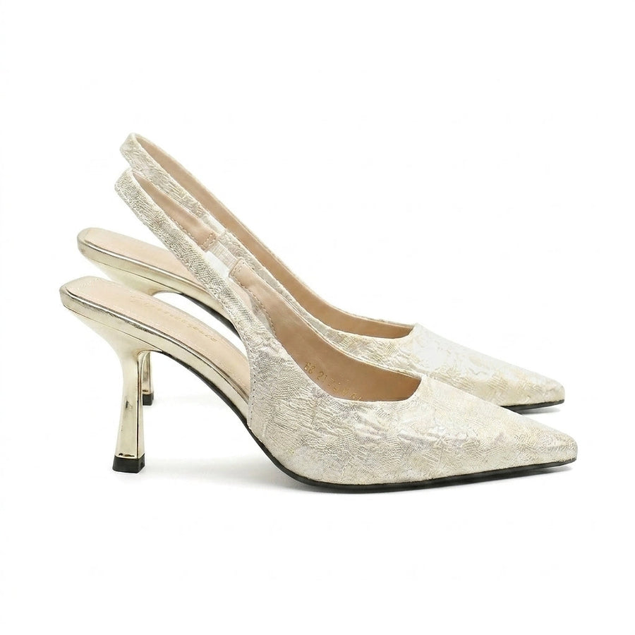 Damen-Slingback-Pumps mit spitzer Zehenpartie und gemustertem Obermaterial
