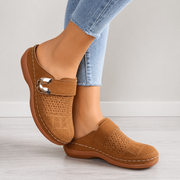 Damen Slip-On Loafer mit Schnallenriemen und Perforiertem Obermaterial