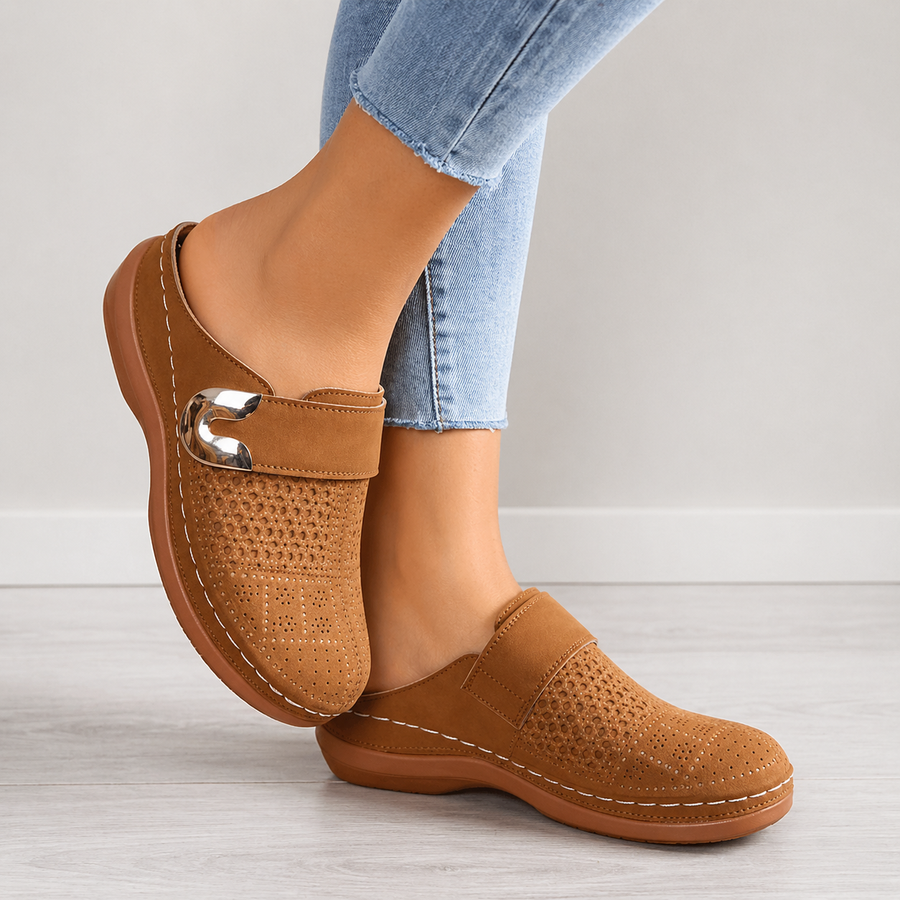 Damen Slip-On Loafer mit Schnallenriemen und Perforiertem Obermaterial
