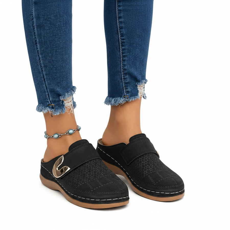 Damen Slip-On Loafer mit Schnallenriemen und Perforiertem Obermaterial