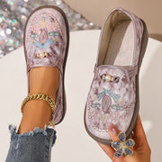 Marlene | Damen Slipper Blumenstickerei Perlendetails