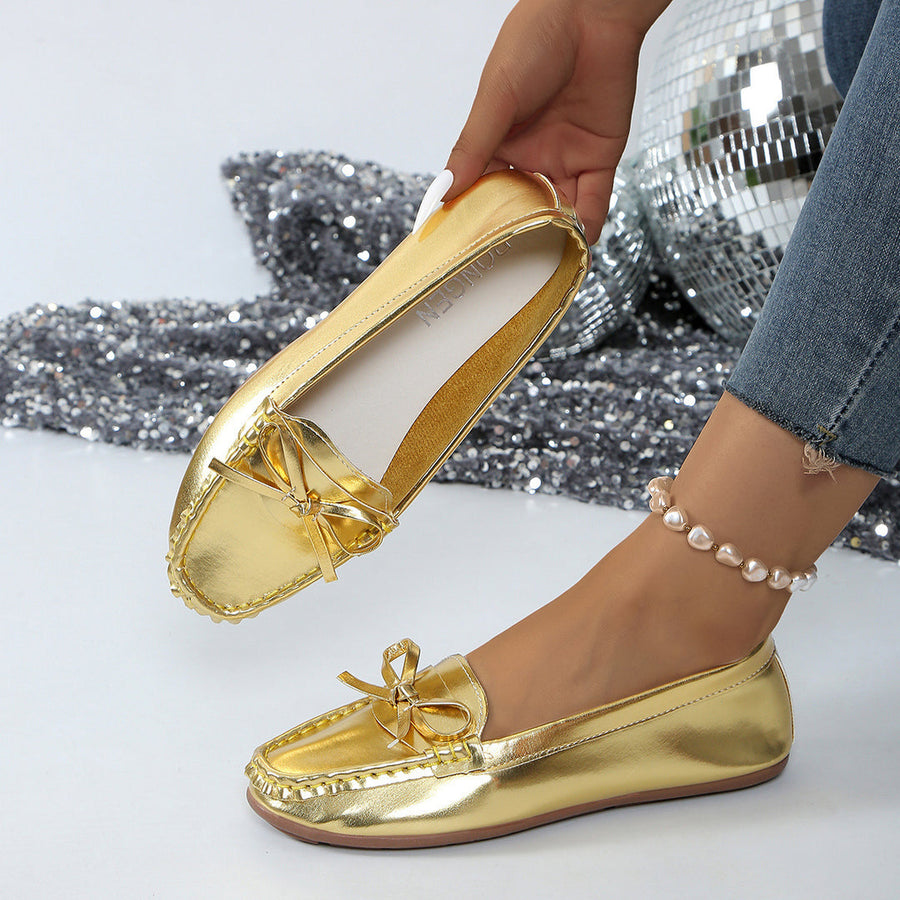 Damen Slipper-Loafer mit Schleifendetail und Genähter Oberfläche