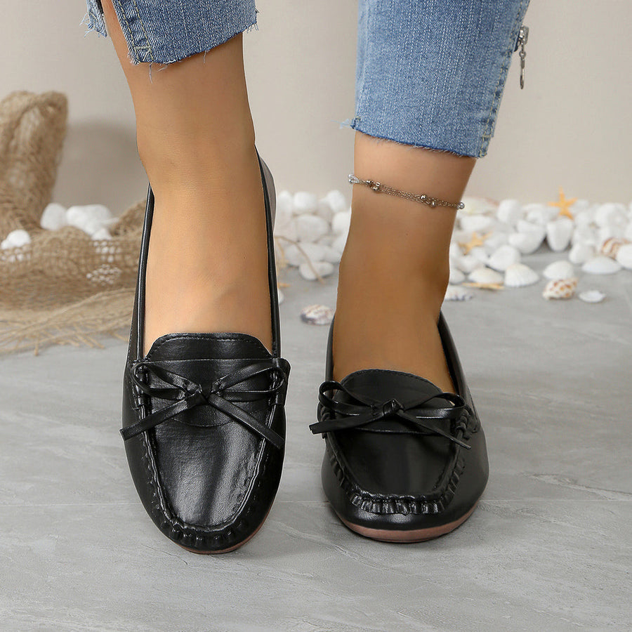 Damen Slipper-Loafer mit Schleifendetail und Genähter Oberfläche