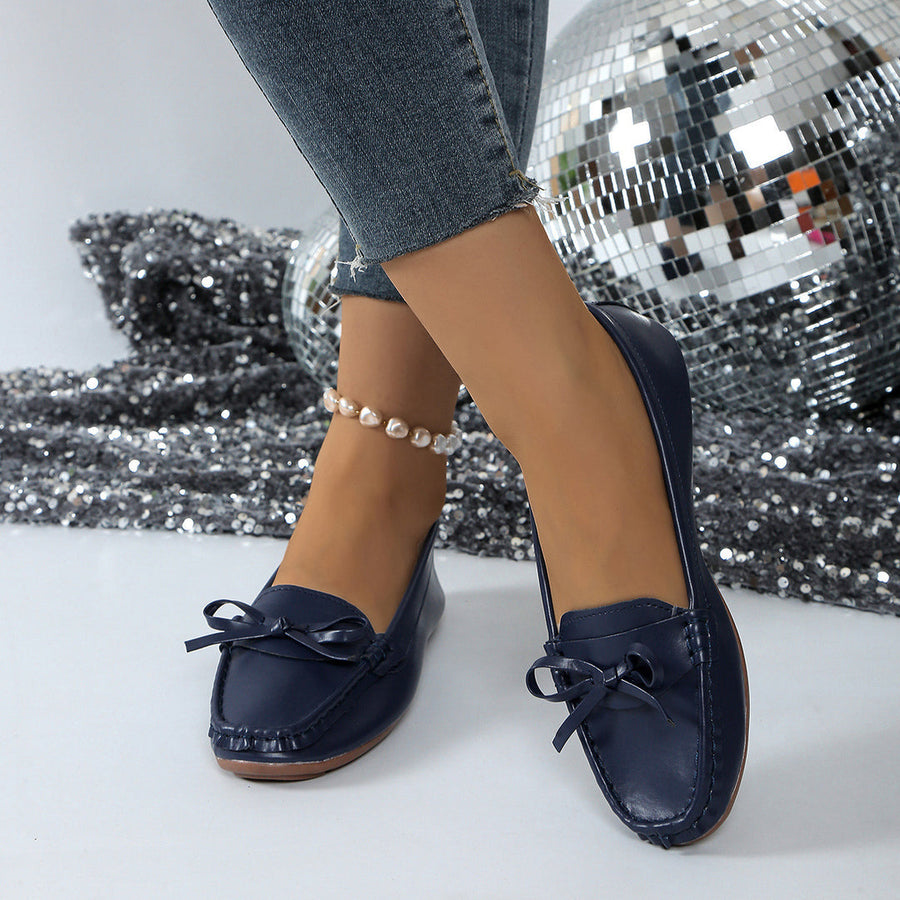 Damen Slipper-Loafer mit Schleifendetail und Genähter Oberfläche