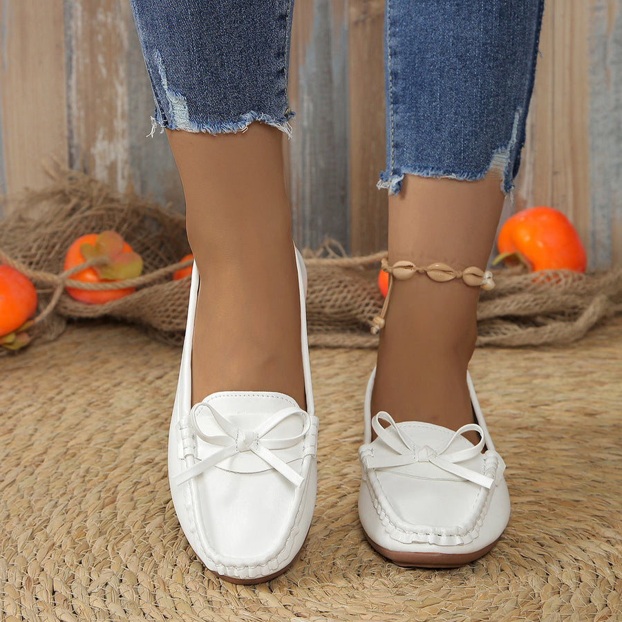 Damen Slipper-Loafer mit Schleifendetail und Genähter Oberfläche