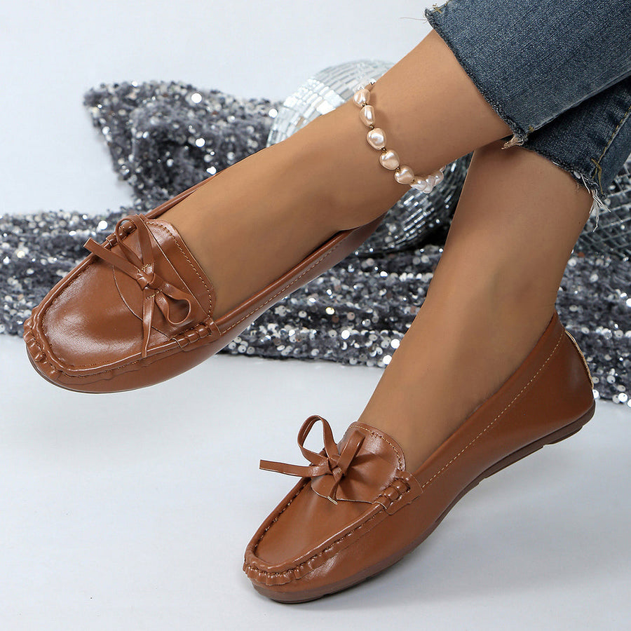Damen Slipper-Loafer mit Schleifendetail und Genähter Oberfläche