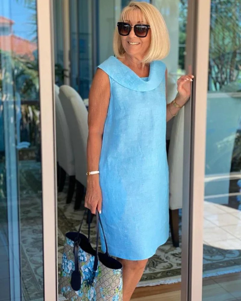 Katharina | Damen Sommer Ärmellos Leichtes Kleid Weiter Ausschnitt