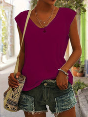 Damen Sommer Top ärmellos mit V-Ausschnitt