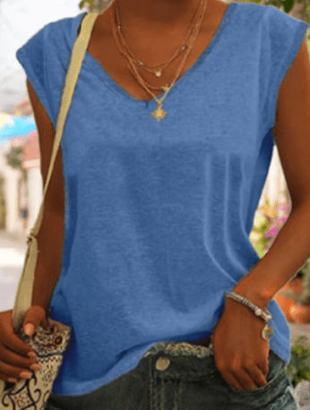 Damen Sommer Top ärmellos mit V-Ausschnitt
