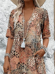 Lena | Damen Sommerkleid V-Ausschnitt Boho Stil Midi Länge