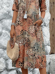 Lena | Damen Sommerkleid V-Ausschnitt Boho Stil Midi Länge