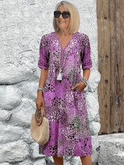 Lena | Damen Sommerkleid V-Ausschnitt Boho Stil Midi Länge