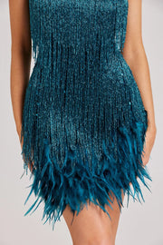 Damen Spaghetti-Träger Minikleid mit Pailletten und Fransen