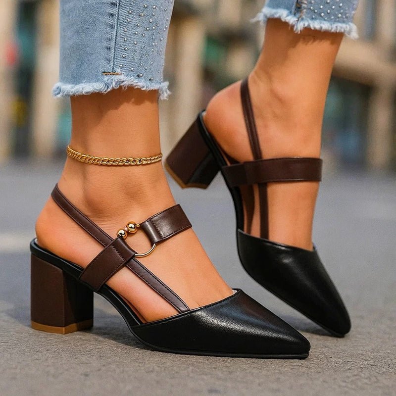 Clara | Damen Spitze T-Riemen Blockabsatz Pumps
