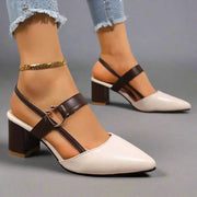 Clara | Damen Spitze T-Riemen Blockabsatz Pumps