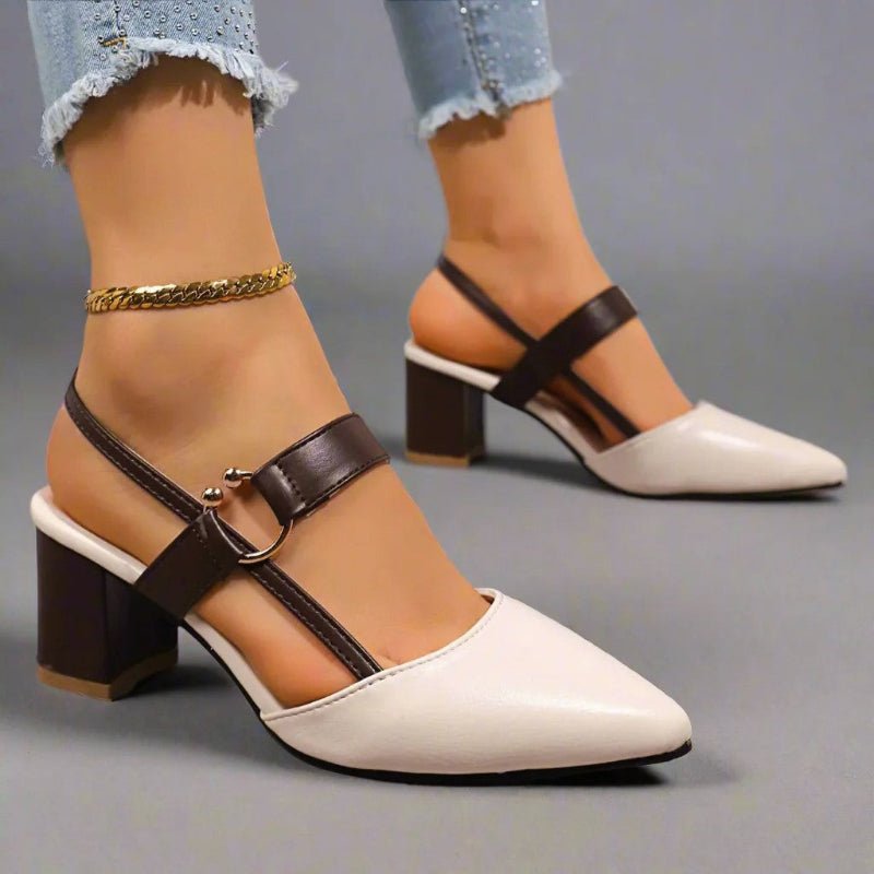 Clara | Damen Spitze T-Riemen Blockabsatz Pumps