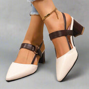 Clara | Damen Spitze T-Riemen Blockabsatz Pumps